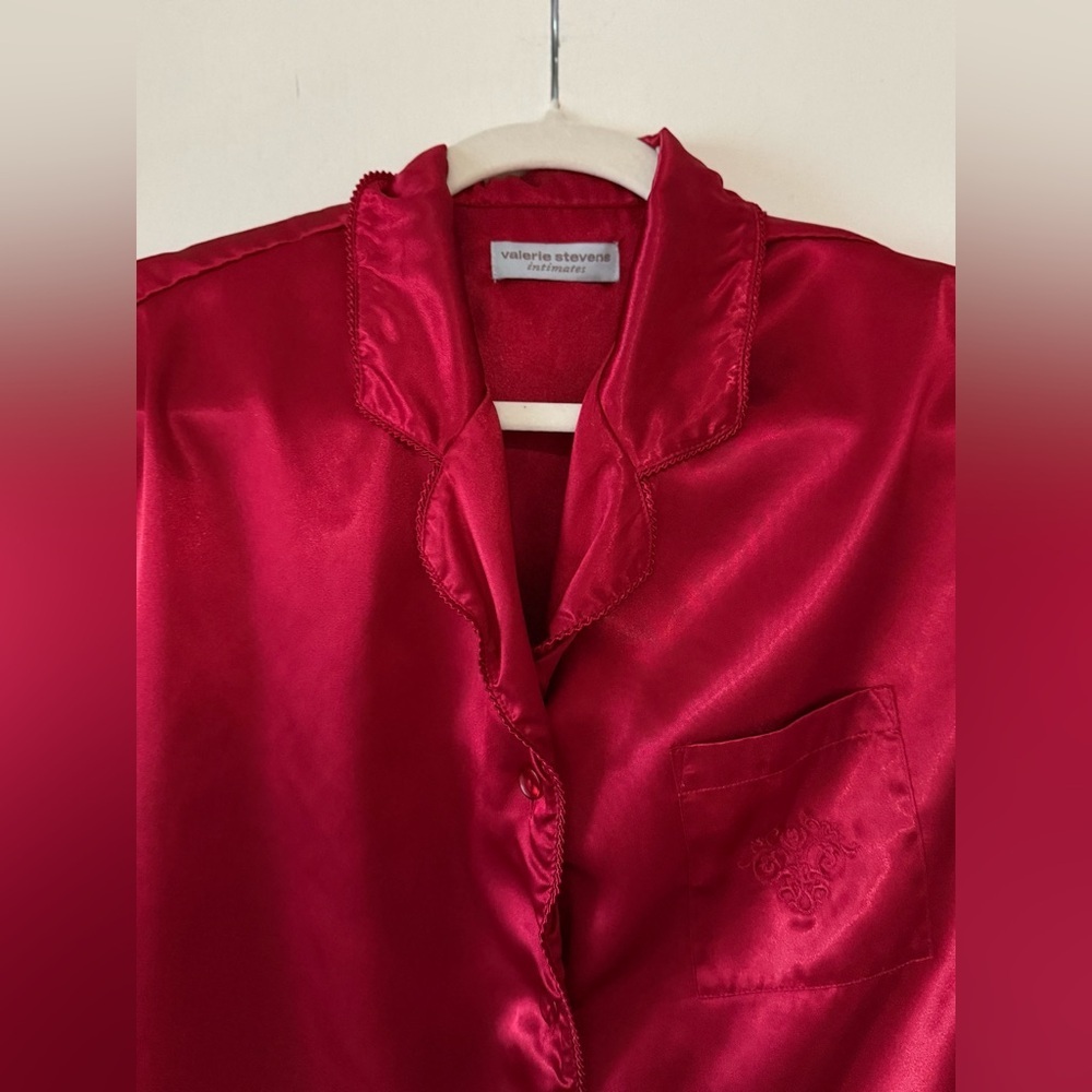 Vintage Valerie Stevens Intimates Satin Long PJ Set w Beautiful Detailing Size L - Picture 4 of 8